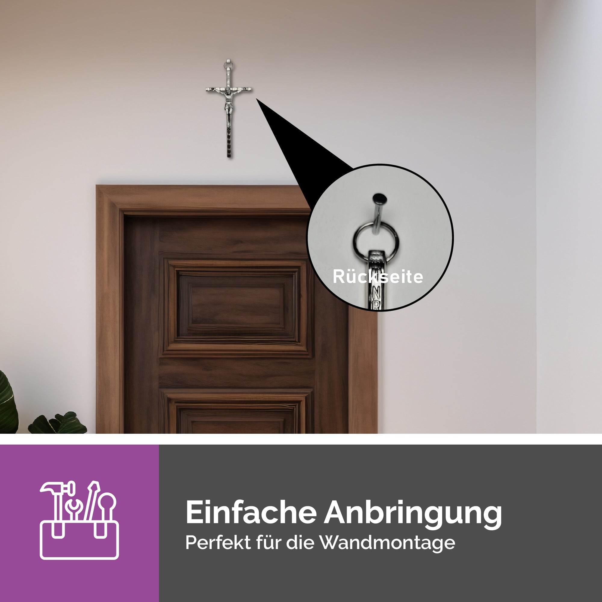 Herstellung und Detailaufnahme gesegnetes Metallkreuz mit Jesusfigur