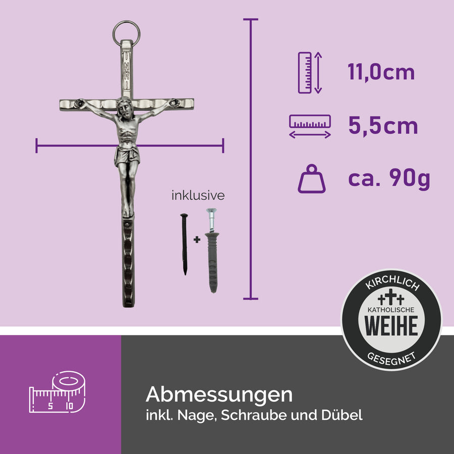 Dimensions de la croix murale argentée avec figure de Jésus 11 × 5,5 cm