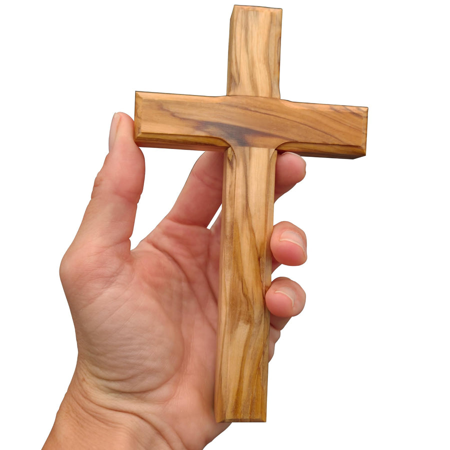 Cruz de pared de madera de olivo 16 × 9 cm hecha a mano en Belén – vista del producto