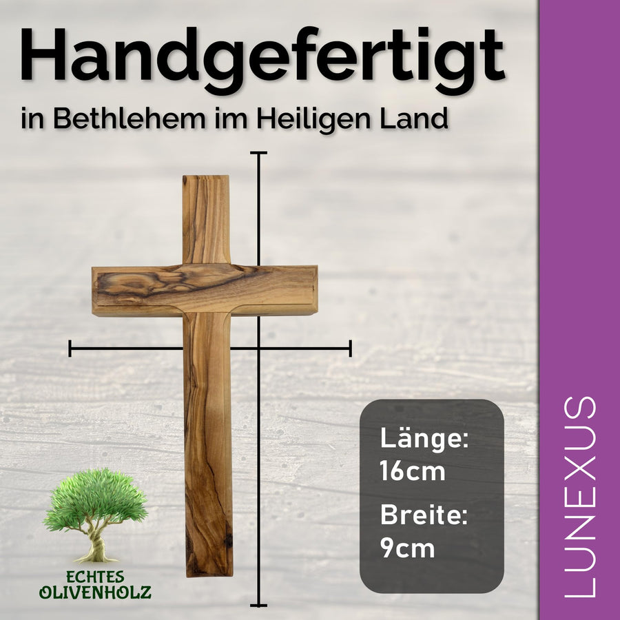 Cruz de pared de madera de olivo 16 × 9 cm hecha a mano en Belén – vista 2