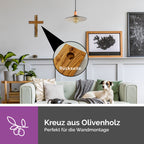 Olivenholz Kreuz als christliche Dekoration im Wohnzimmer oder Gebetsecke