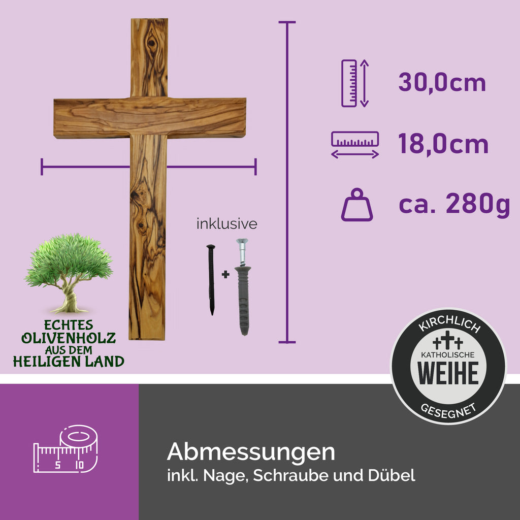 Maße des Wandkreuzes aus Olivenholz handgefertigt in Bethlehem
