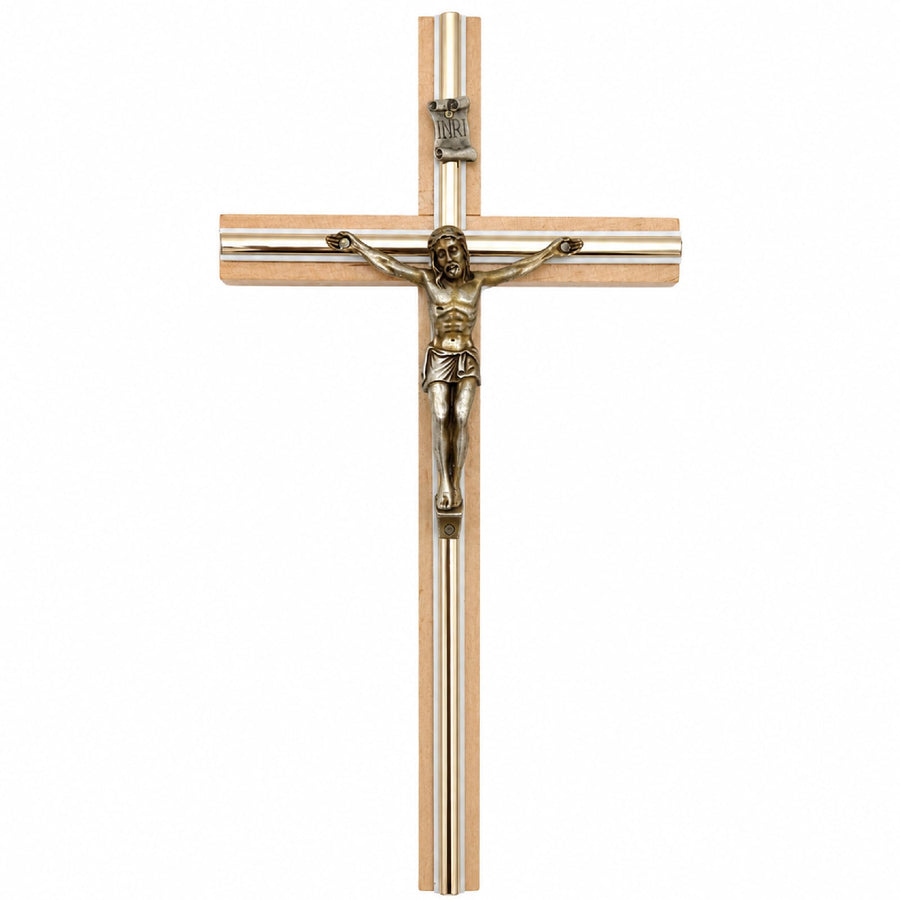 Crocifisso da parete in legno di faggio con corpo di Cristo in metallo e INRI 28×14 cm – benedetto – vista del prodotto