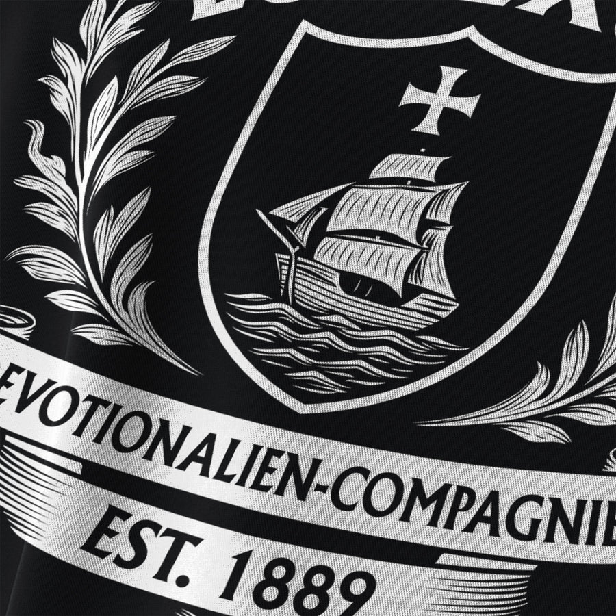 Vue détaillée de l'impression DTF du t-shirt femme « Blason LUNEXUS » – production durable en Allemagne
