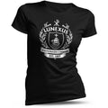 Lunexus Wappen Damen T-Shirt in Schwarz mit Kreuz- und Schiffmotiv – christliches Symbolshirt aus Baumwolle